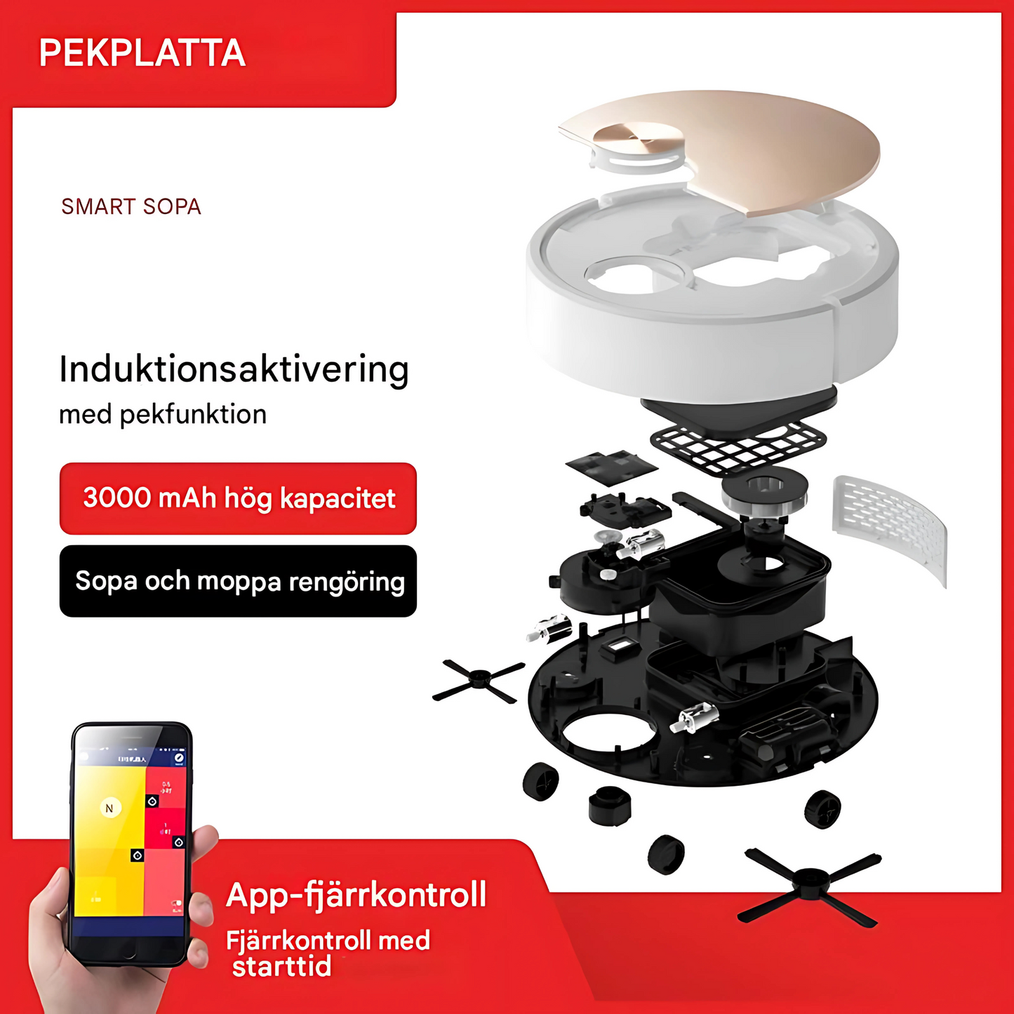 SweepLuxe - Smart Robotdammsugare med 1800 Pa Sugkraft & App‑Styrning